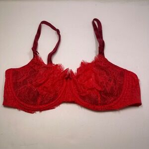 Victorias Secret Dream Angels Red Lace Push Up Bra 36D Velvet‎ Bow Strap